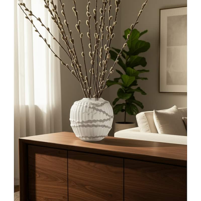 Glass Vase Carved Vertical Strips Pattern Finish Centerpiece Tabletop