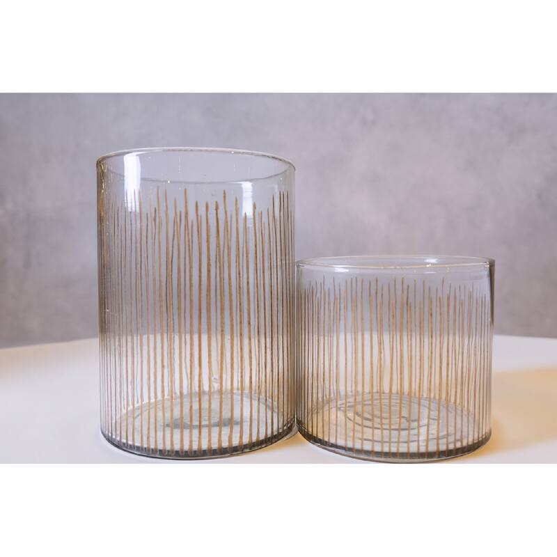 Hand-Etched Glass Tabletop Candle Holder - 7.5" - Clear
