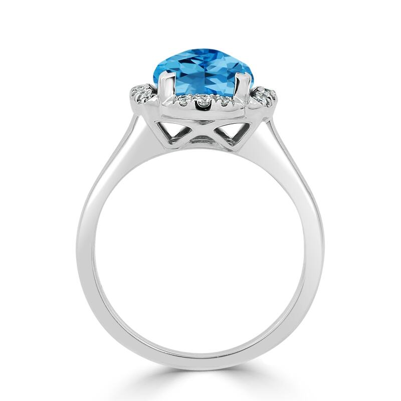 Auriya 4ct Cushion-cut Swiss Blue Topaz Halo Diamond Engagement Ring 1/8ctw 14k Gold