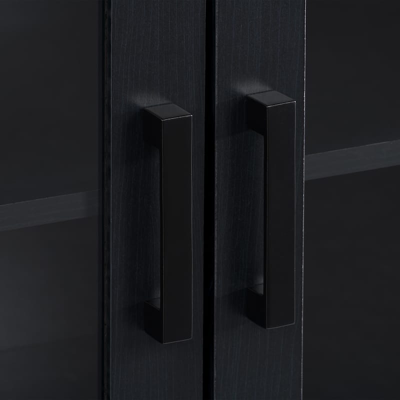 Black Extra-Wide TV Stand with Glass Door Storage for TVs up to 95"