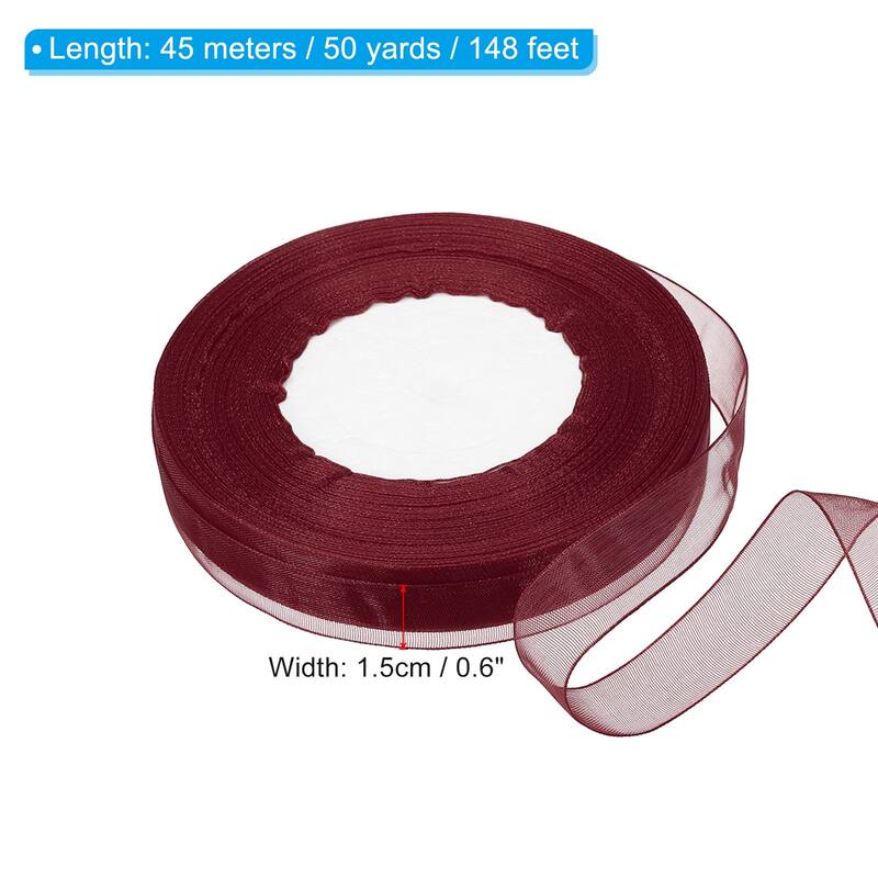 0.6 Inch x 50 Yard Organza Ribbon, Gift Wrapping Ribbon for Bouquet - Burgundy