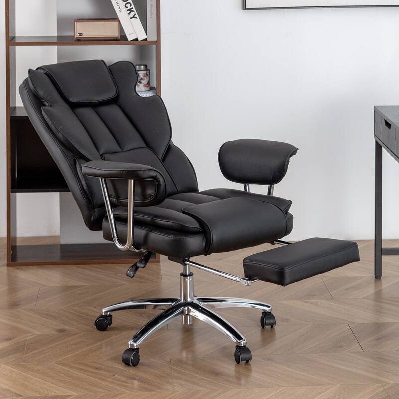 Big and Tall Executive Office Chair with Footrest, Ergonomic Reclining Leather Chair, 500lbs Capacity - Black