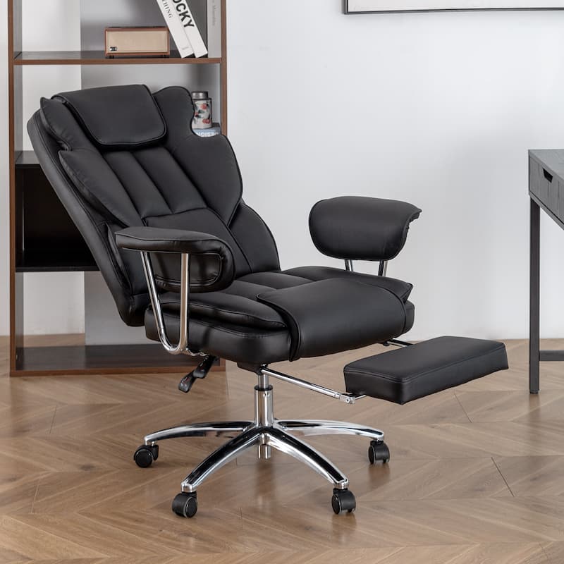 Big and Tall Executive Office Chair with Footrest - 500lbs Capacity, Ergonomic High Back, Leather Recliner with Lumbar Support - Black