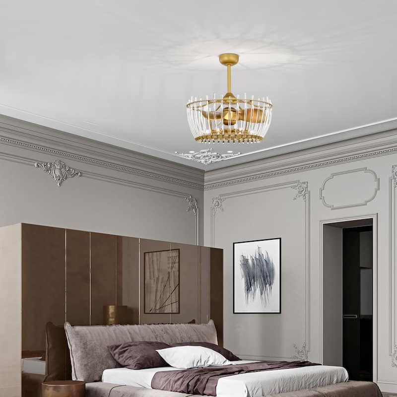 Anita 25-inch Matte Gold 6 Lights 3 Blades Lighted Ceiling Fan with Remote