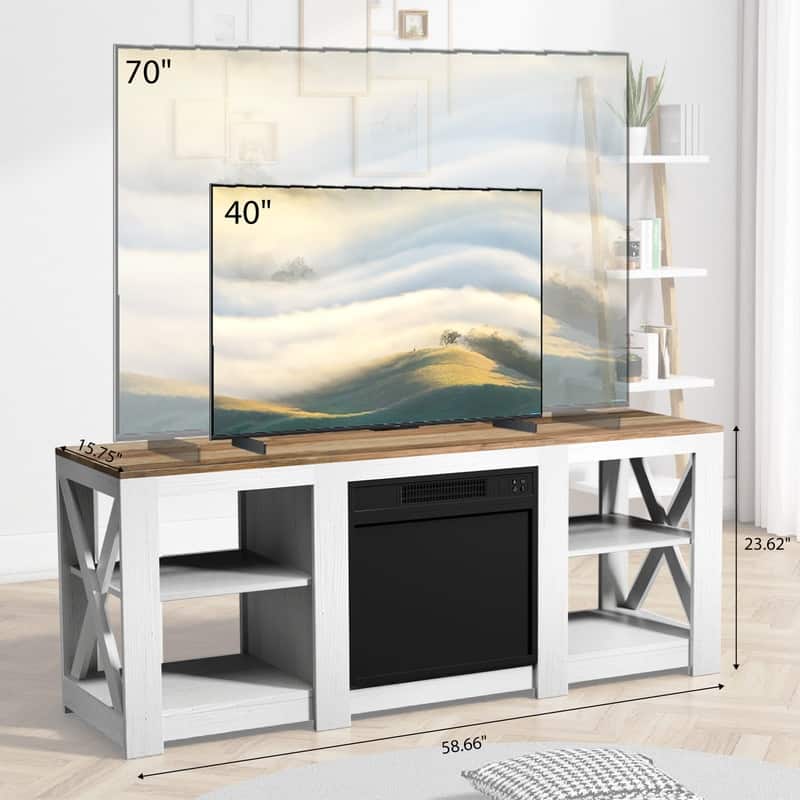 TV Stand with Optional Fireplace for TVs up to 70in Farmhouse Entertainment Center with Adjustable Shelves