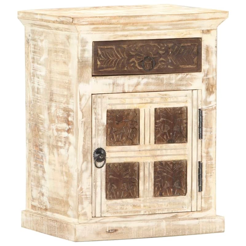 vidaXL Bedside Cabinet White 15.7"x11.8"x19.7" Solid Mango Wood