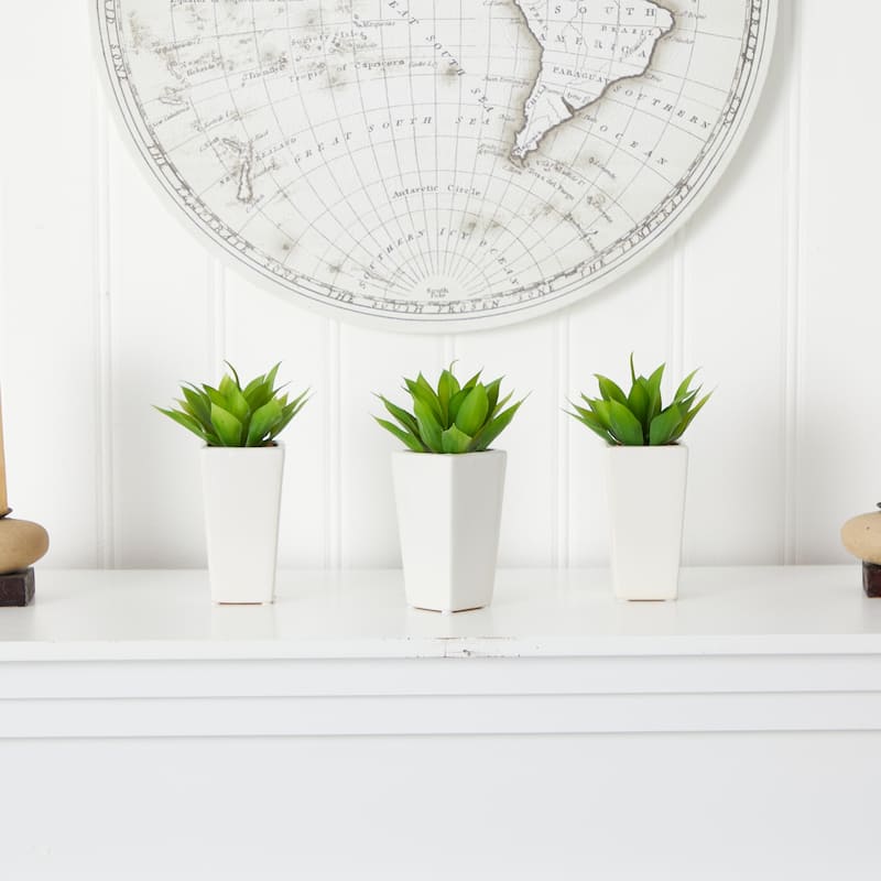 Mini White Planter Set of 3 - Decorative Indoor Plants for Home Office Decor - 0.75ft.