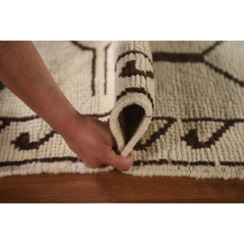 Natural Dye Beige Tribal Anatolian Runner Rug Handmade Wool Carpet - 3'6"x 11'4"