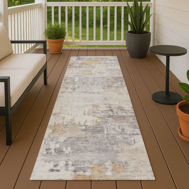 Machine Washable Indoor/ Outdoor Modern Casual Chantille Rug - Linen - 2'3" x 7'6"