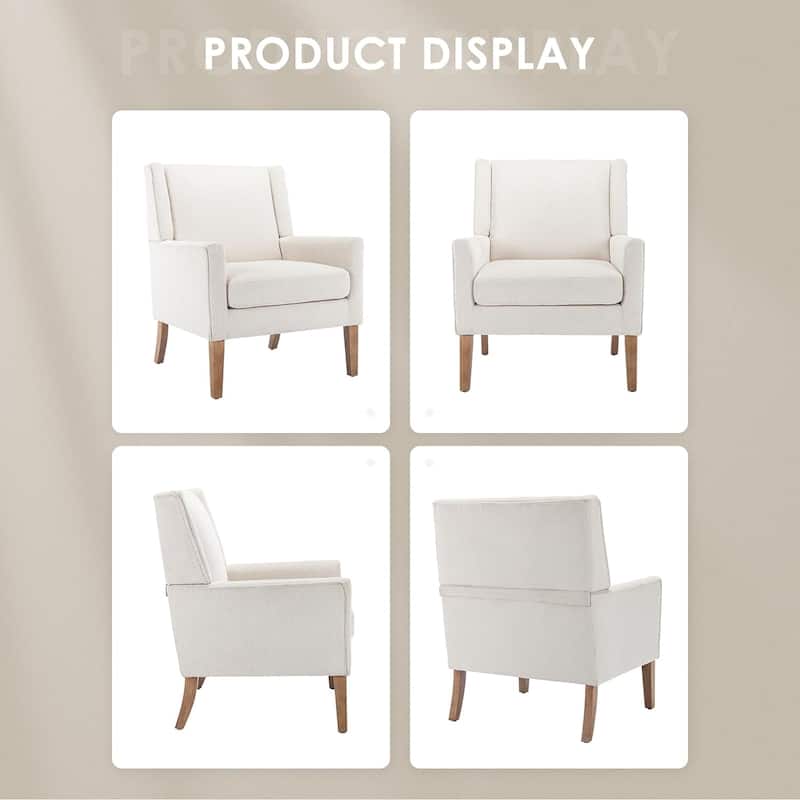 Mid-Century Linen Wing Chair - Tailored Channel Tufting & Walnut Tapered Legs, Compact Accent for Reading Nooks