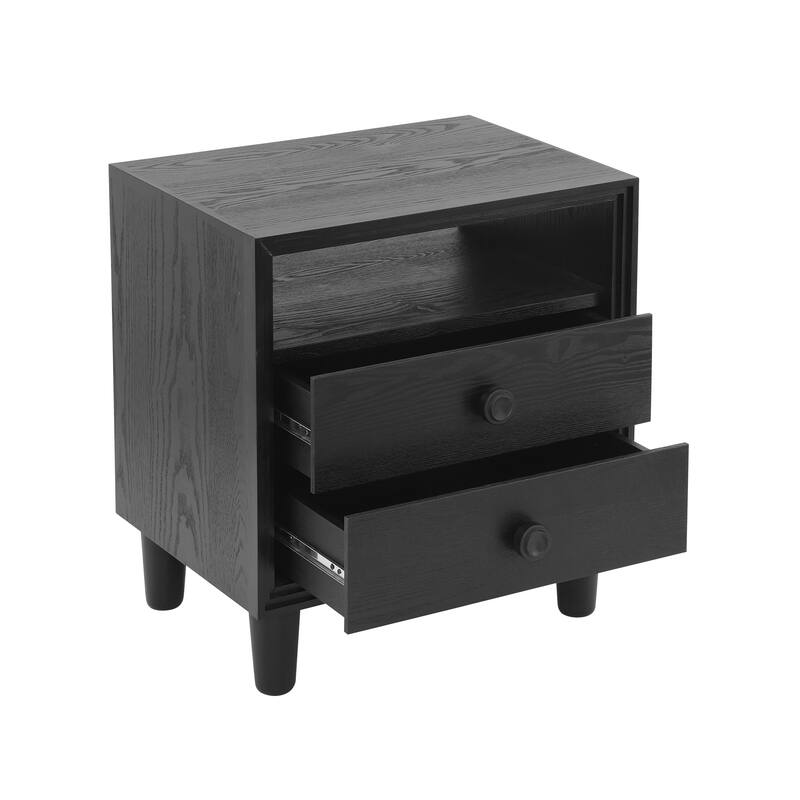 Christopher Knight Home - Modern Wood Nightstand with Open Shelf and 2 Drawers