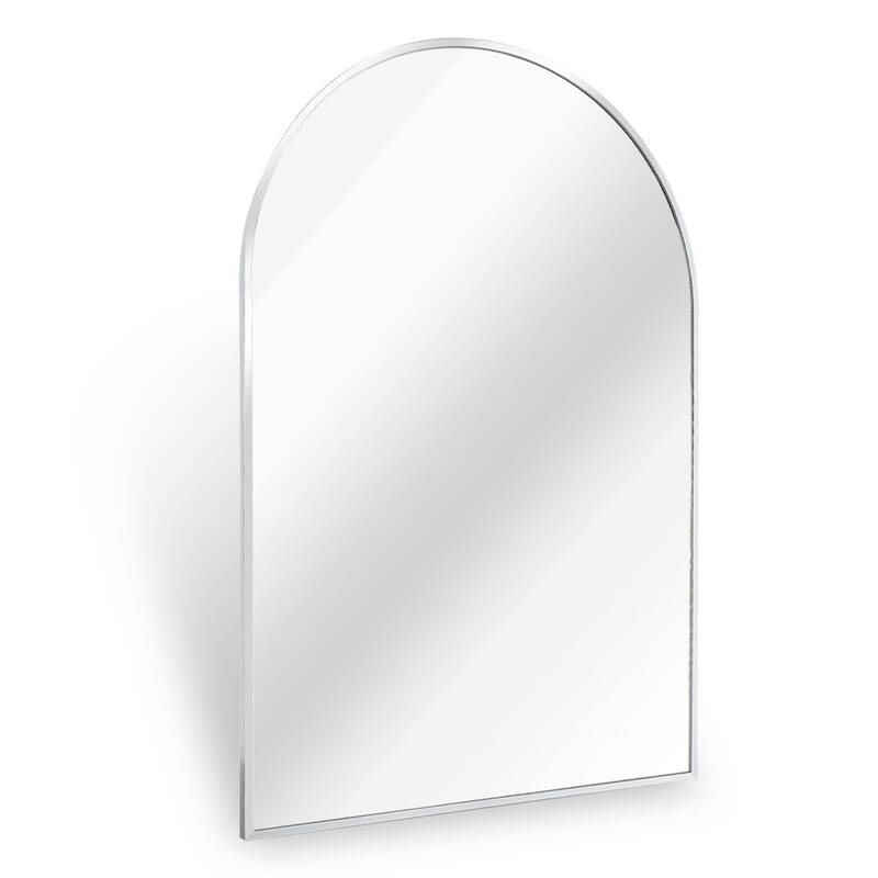 20"x30" Metal Framed Arched Mirror with Shatterproof Film and Hooks
