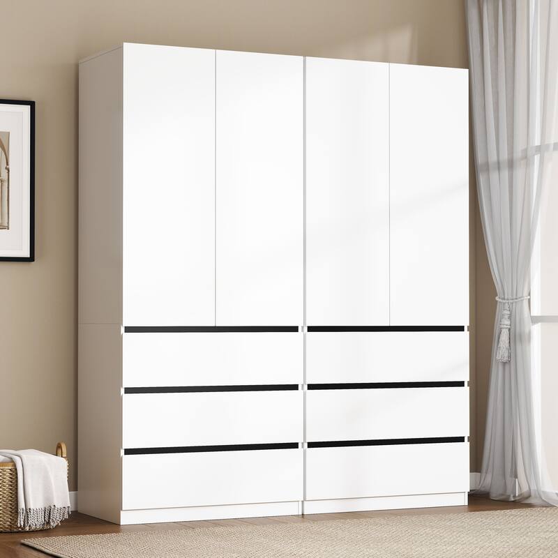75" Large Modular Armoire Wardrobe Closet with 6 Drawers, Clothes Organizer Closet with Storage Shelves