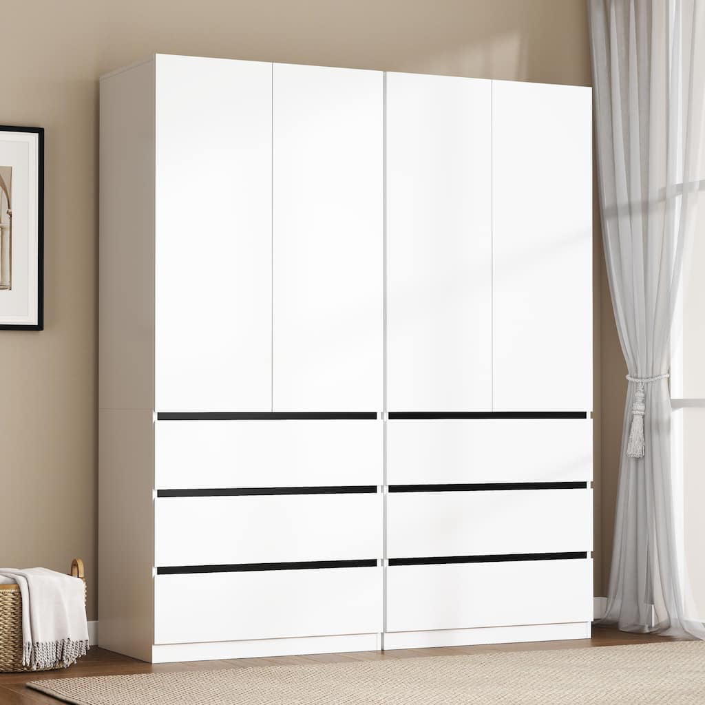 75" Large Modular Armoire Wardrobe Closet with 6 Drawers, Clothes Organizer Closet with Storage Shelves