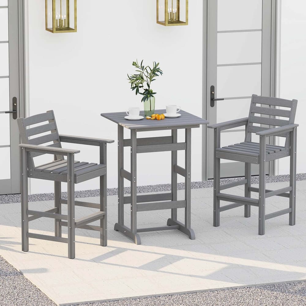 Costway 3-Piece Patio HDPE Bar Set Armchairs with Square High-Top - See Details