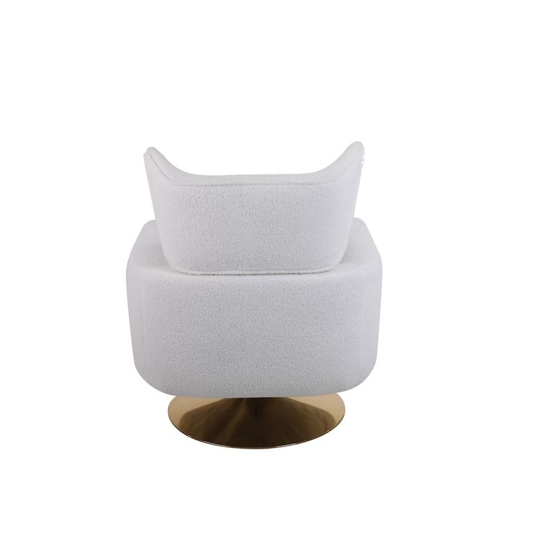 White Modern 29.9" Upholstered 360° Swivel Accent Chair with Iron Base and Pillow