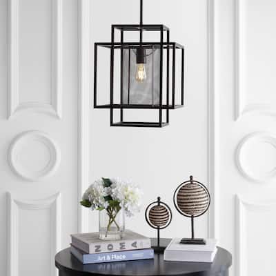 SAFAVIEH Lighting Case Adjustable 1-light LED Dark Grey Pendant - 14.5"x14.5"x27-57"