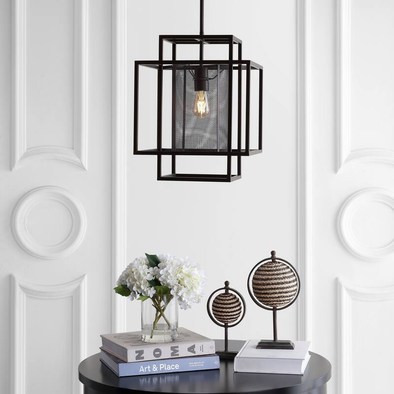 SAFAVIEH Lighting Cleo Adjustable 1-Light Led Dark Grey Pendant - 14.5"x14.5"x27-57" - Dark Grey - 15Wx15Dx57H