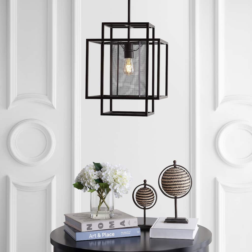 SAFAVIEH Lighting Cleo Adjustable 1-Light Led Dark Grey Pendant - 14.5"x14.5"x27-57" - Dark Grey - 15Wx15Dx57H