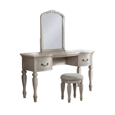 3 Piece Vanity Set with Carved Mirror and Turned Legs, Black