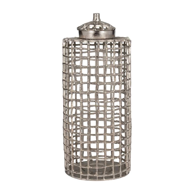 Sagebrook Home Metal Cylinder Lidded Jar - 10" x 10" x 23" - Grid Silver