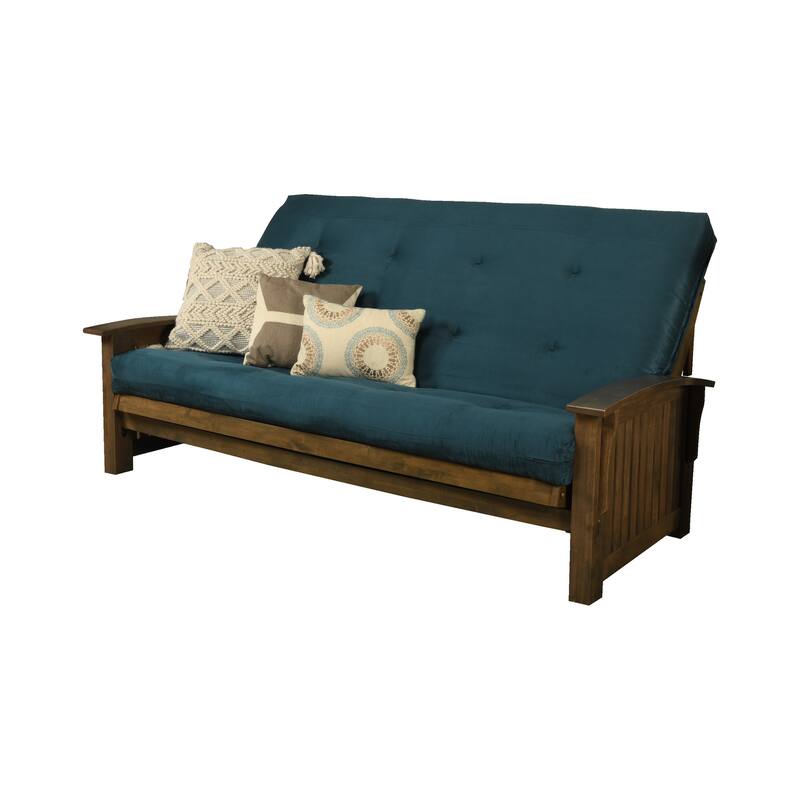 Somette Washington Queen-size Futon Set in Rustic Walnut Finish with Suede Mattress - Suede Blue