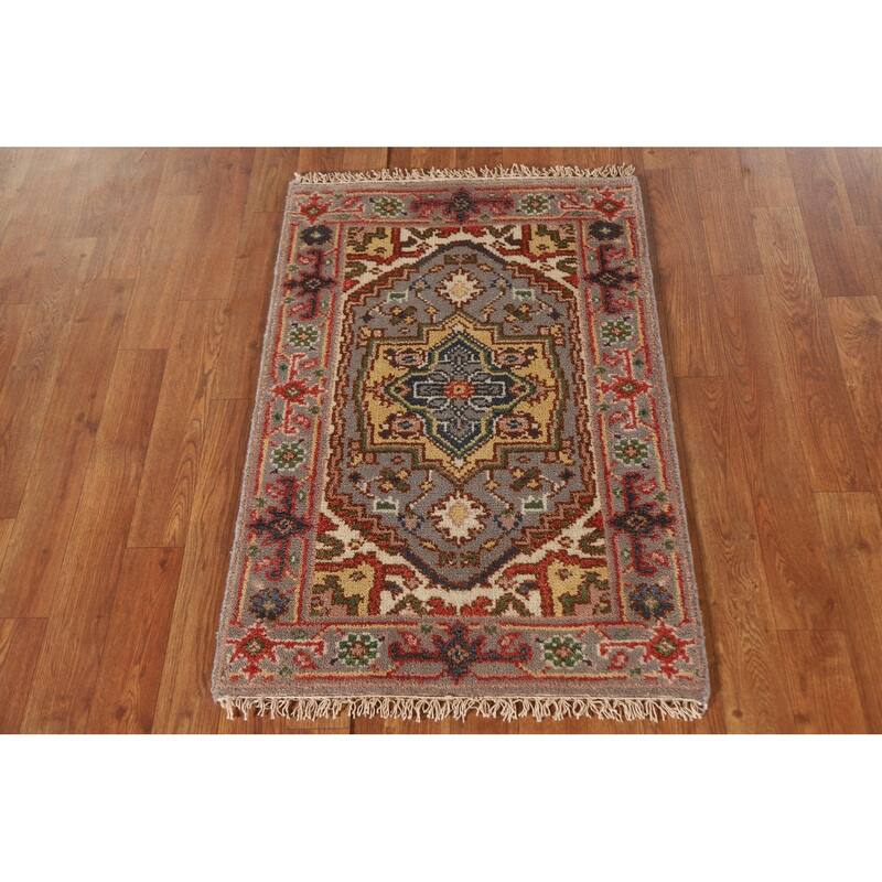 Heriz Serapi Oriental Rug Handmade Grey Wool Carpet - 2'0"x 3'0"