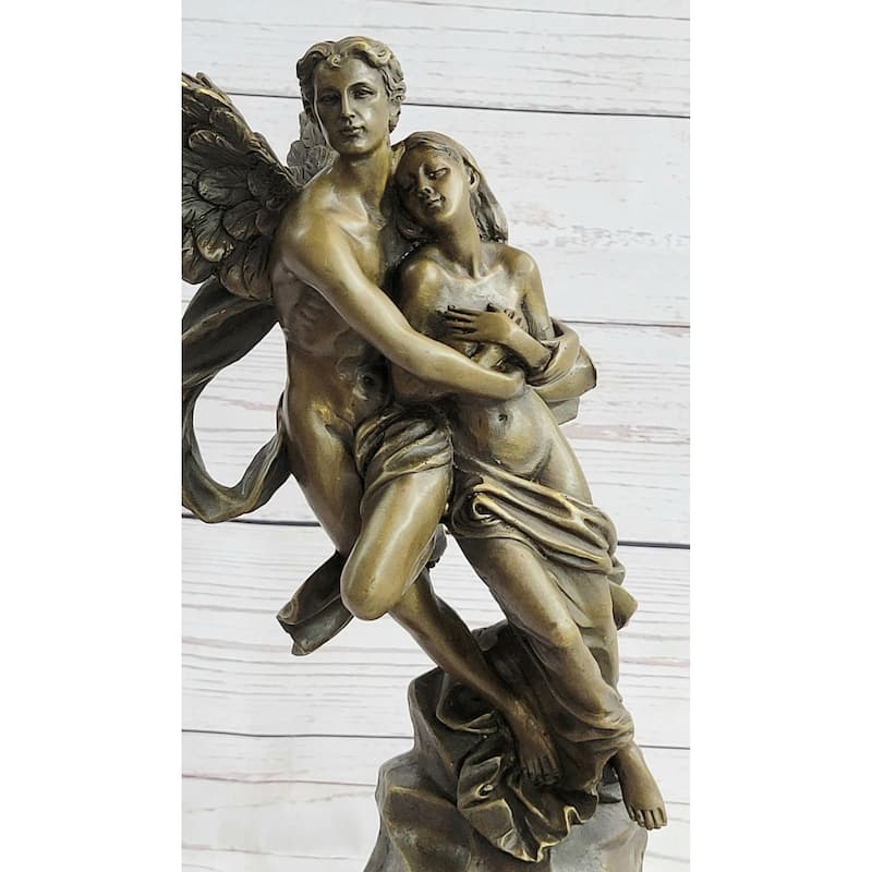 Eros Psyche Romantic Lovers Angel Bronze Statue Sculpture Figure On Marble Base 13 Inches X 6 Inches
