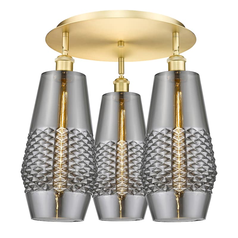 Innovations Lighting Windham - 3 Light 19" Flush Mount - Smoked/Satin Gold