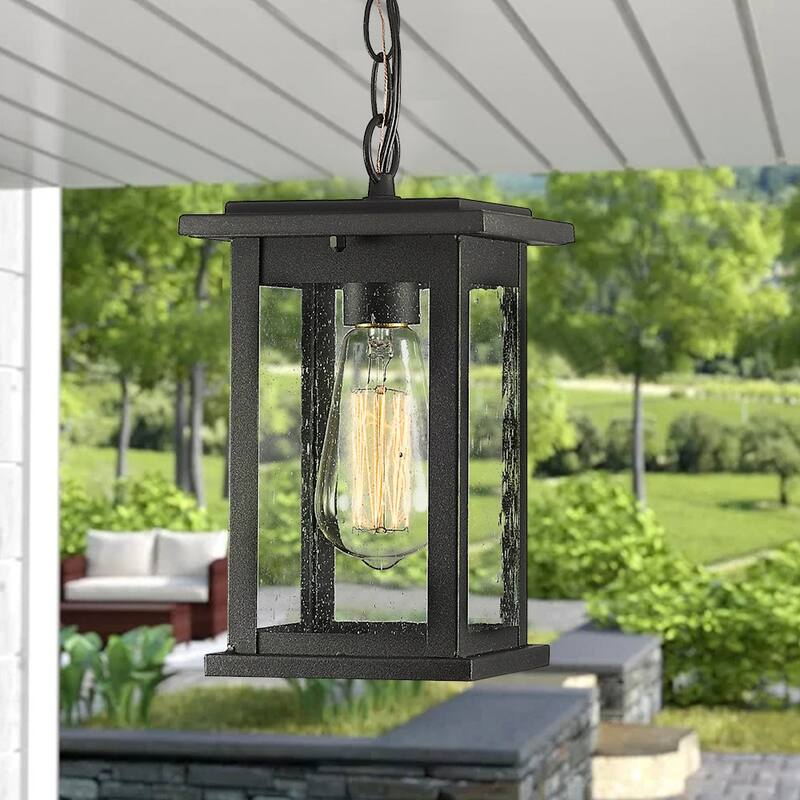 Outdoor Pendant Lights for Porch, with Seeded Glass - 5.9" x 5.9" x 8.9"