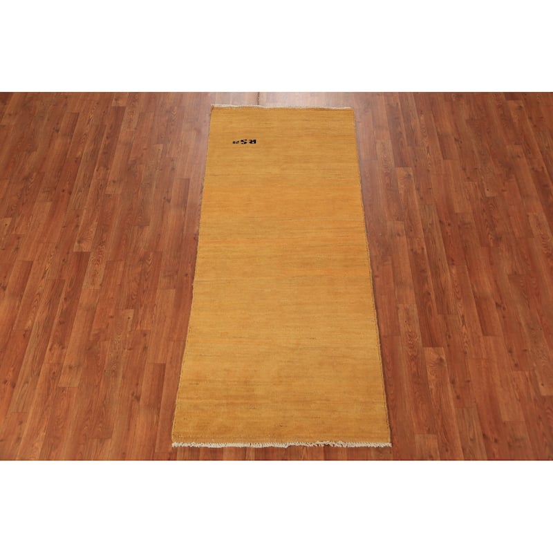 Yellow Modern Gabbeh Oriental Rug Hand-Knotted Wool Carpet - 2'7" x 6'0"