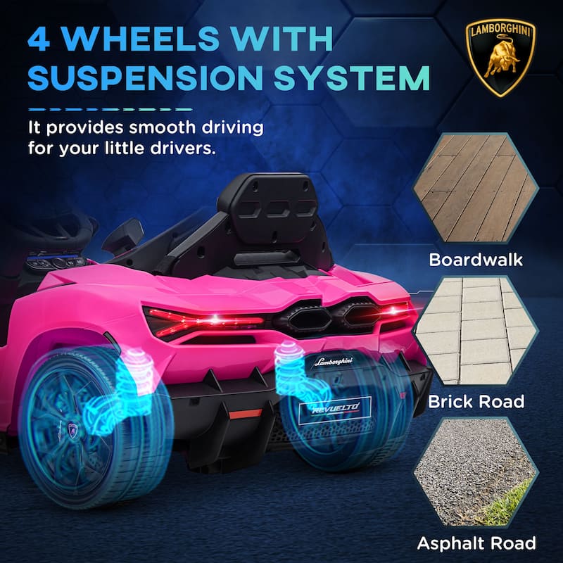 Licensed Lamborghini Revuelto 12V Kids Ride-On Car, Battery-Powered with Music, Spring Suspension, Adjustable Speeds - Pink