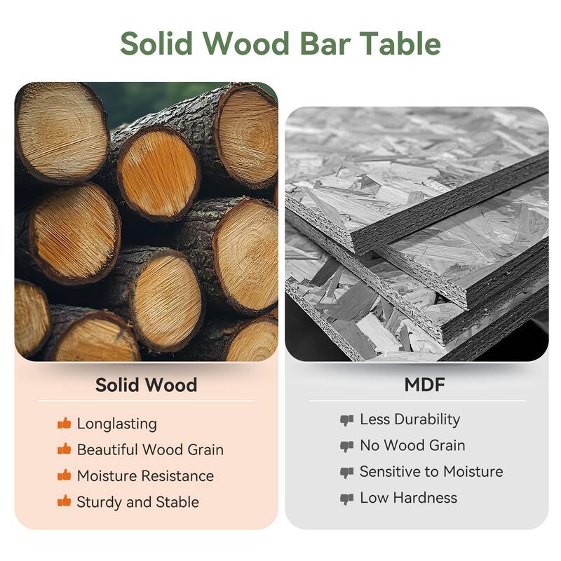 37.4" H Round Bar Table, Solid Wood Bistro Pub Table