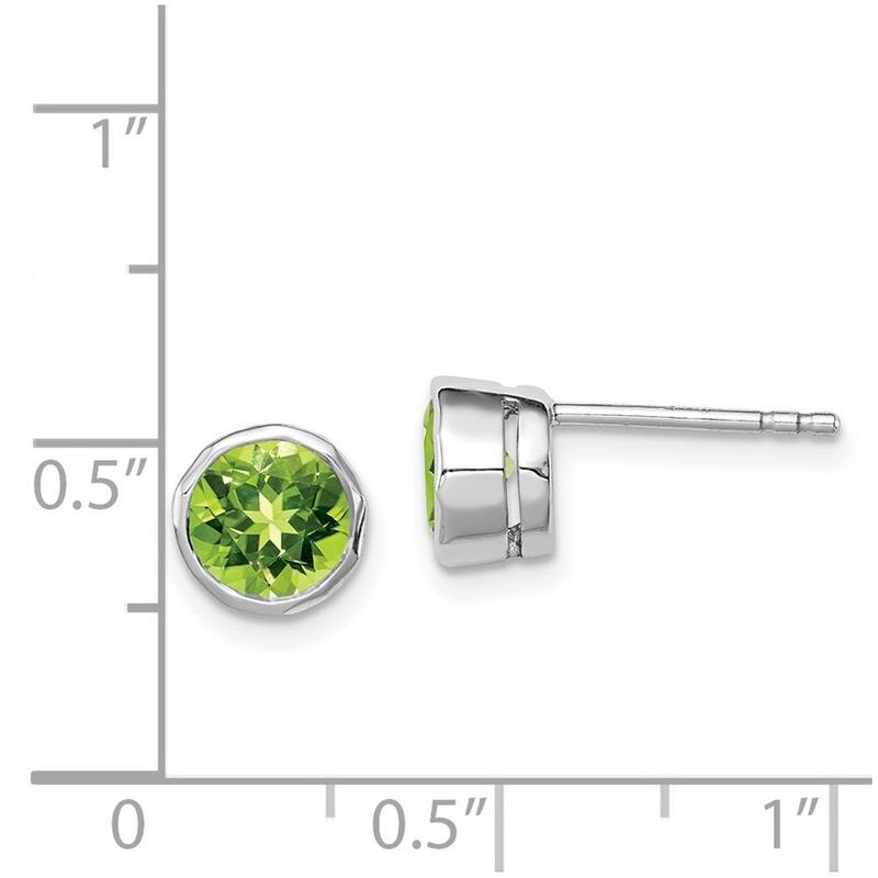 Curata 925 Sterling Silver Bezel Rhodium plated Peridot 7mm Round Stud Earrings