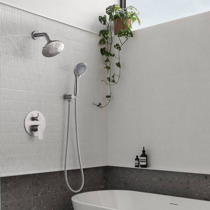 Solid Brass Pressure Balanced Bathroom Shower Faucet Set with 5-Function Rain Shower Head