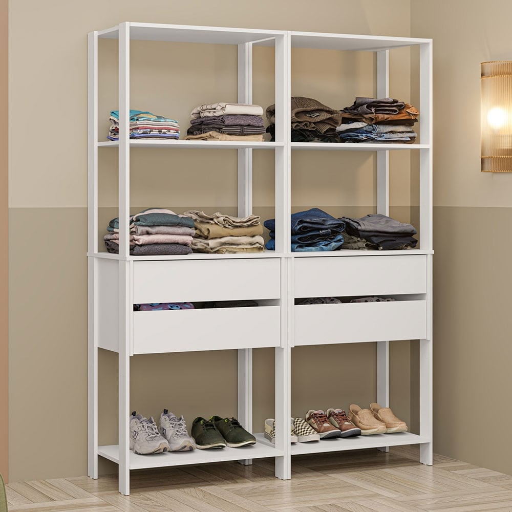 Madesa Wardrobe Clothes Storage Rack with 4 Drawers and Open Shelves