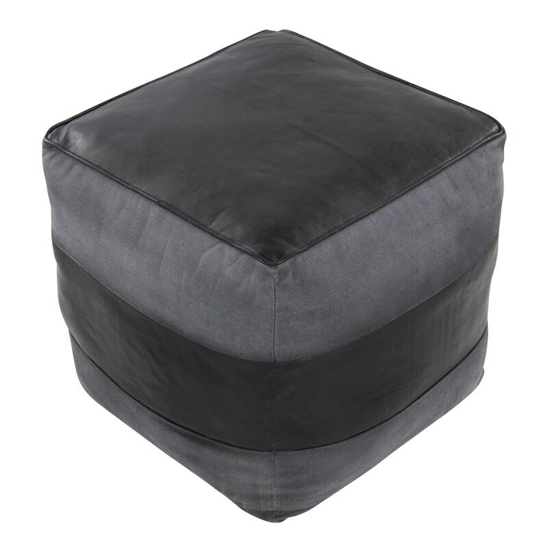 The Curated Nomad Najah Square Canvas & Leather Pouf