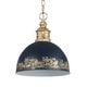 preview thumbnail 1 of 2, Golden Lighting Alison 1-light Pendant in Vintage Gold and Antique Matte Navy shade - Medium Pendant