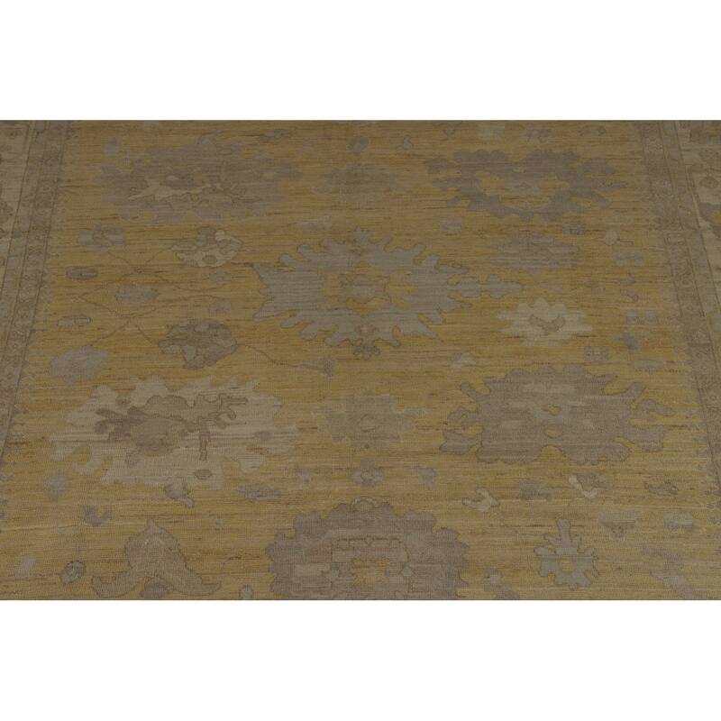 Vegetable Dye Oushak Turkish Area Rug Handmade Yellow Wool Carpet - 8'3" x 9'10"