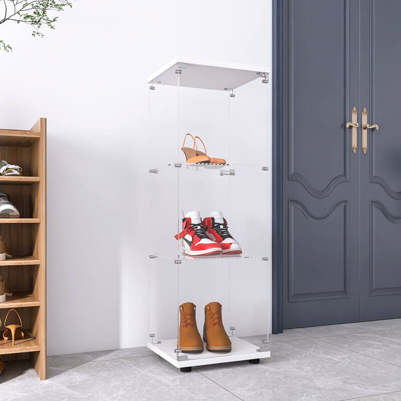 Glass Display Cabinet with Doors & Locks, Acrylic Shelves, Floor Standing Storage Showcase for Home or Office