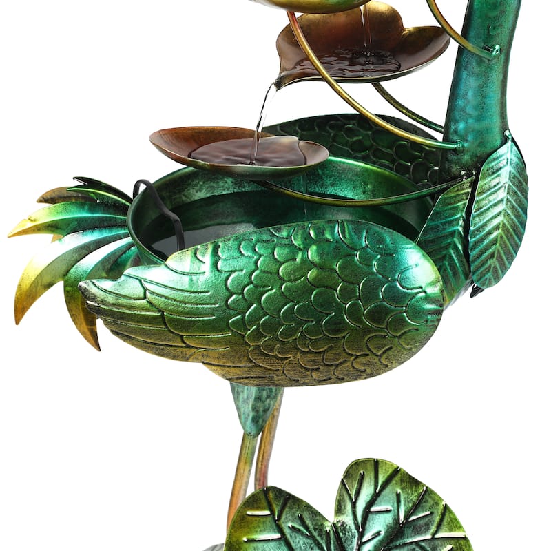 Metal Green Crane Outdoor Fountain