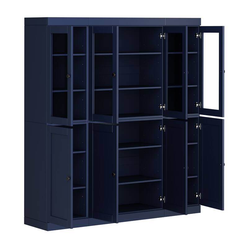 Palace Imports 100% Solid Wood 65" Pantry Cabinet with Clear Glass, Shaker Doors and Adjustable Shelves