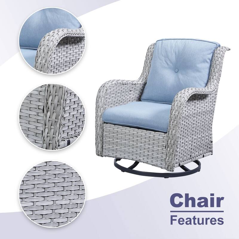 ArcoBay Wicker PE Rattan Outdoor Patio Swivel Glider Chairs with 4'' Olefin Cushions (2-Pack)