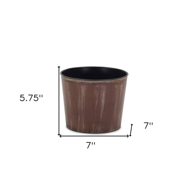 HomeRoots 7" Brown and Ivory Abstract Recycled Plastic Indoor Outdoor Round Pot Planter