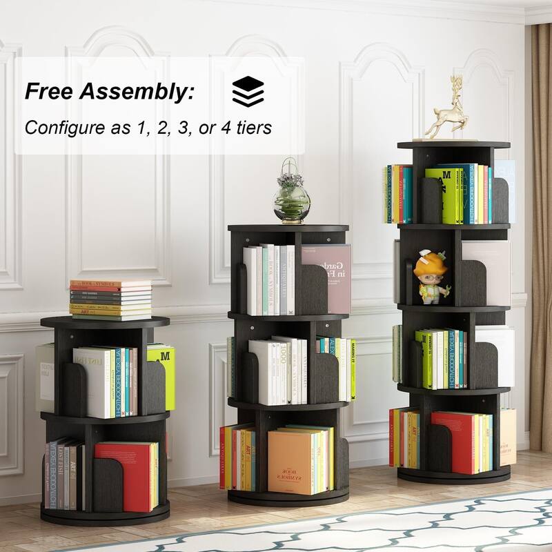 Corner Spinning Book Shelf for Small Space, 4-Tier Bookcase