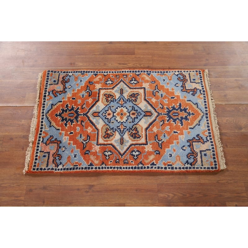 Orange & Blue Kazak Indian Foyer Rug Hand-Knotted Wool Carpet - 2'0" x 3'0"