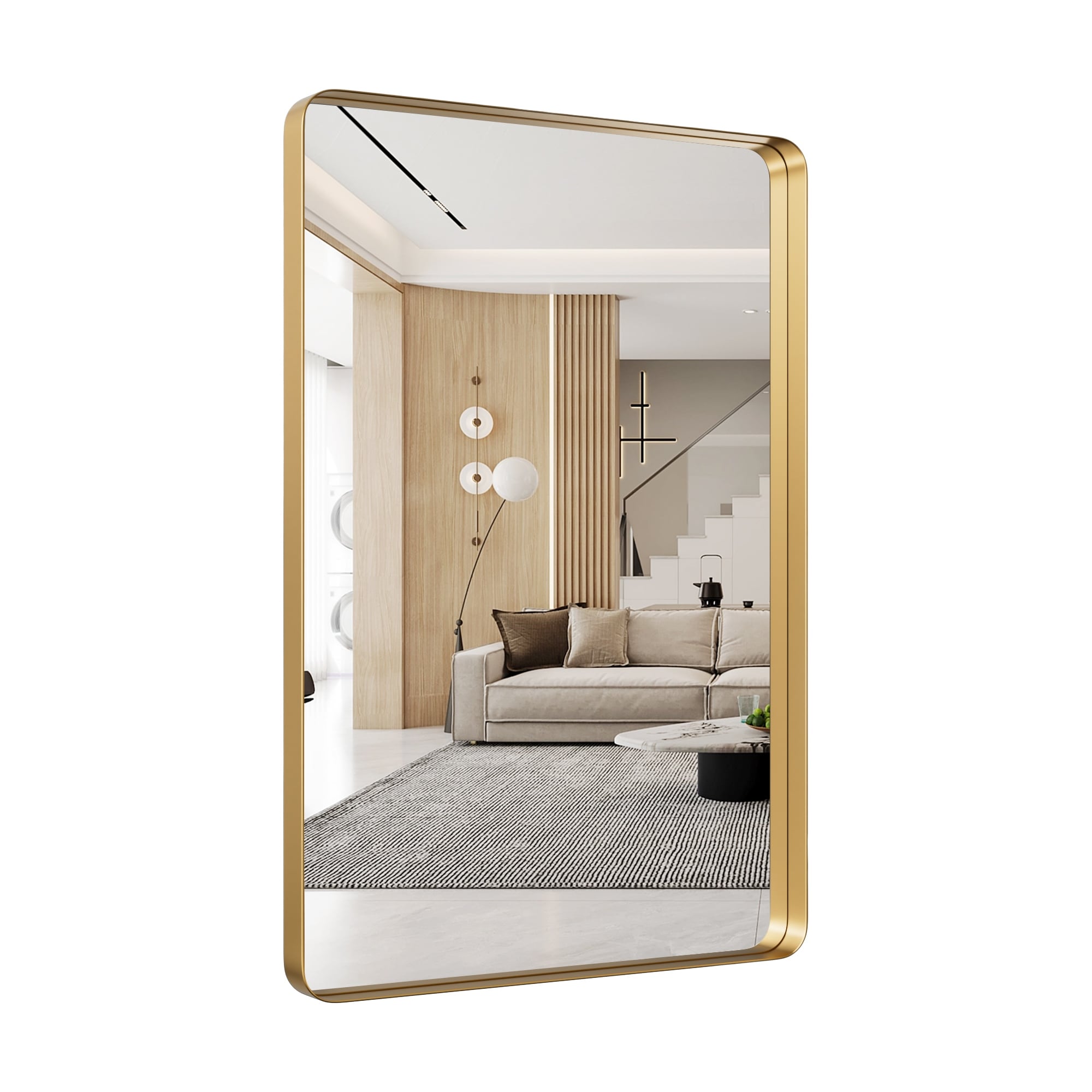 Modern Rounded Rectangle Wall Mirror with Metal Frame
