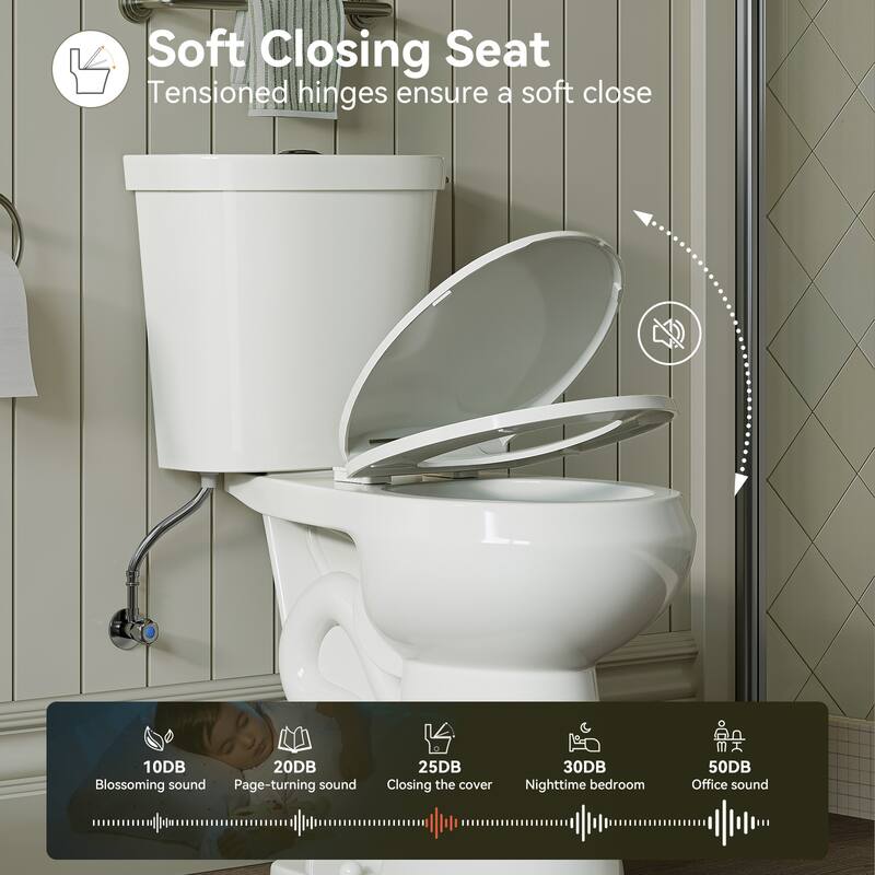 HOROW 19 Inch ADA Tall 2 Piece High Efficiency Dual Flush Round Toilet White 1.1 /1.6 GPF Strong Flush Seat Included - 19 Inch