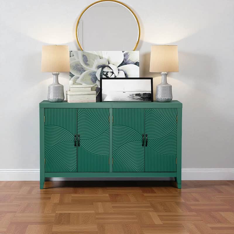 59" Mid Century Modern Accent Cabinet with 4 Doors, Green Wood Buffet Storage Cabinet for Living Room, Dining Room - Green