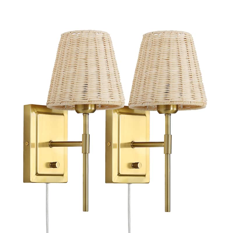 MLiAN Wall Sconce Rattan Wrapped Wall Lamp, Set of 2